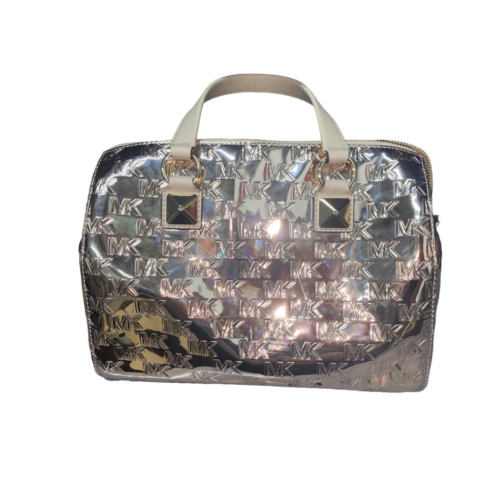 Michael Michael Kors Grayson Logo Embossed Medium Satchel Bag ROSE Gold NWD - Picture 2 of 5